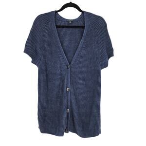 Lafayette 148 Women's Blue Knit Linen Blend Short Sleeve Sweater Size XL